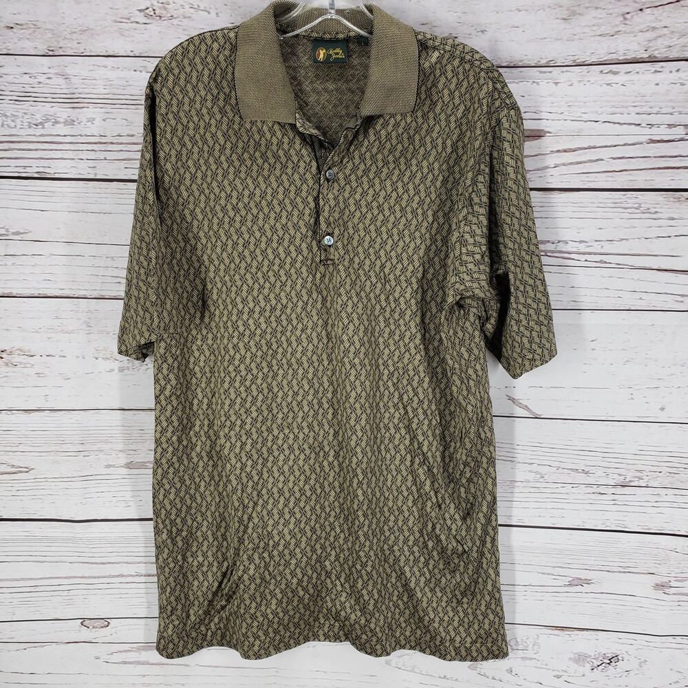 Bobby Jones Brown Weave Pattern Short Sleeve Polo Golf Shirt Size L